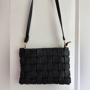 Anthropologie Black Woven Lindy Crossbody and Clutch Bag